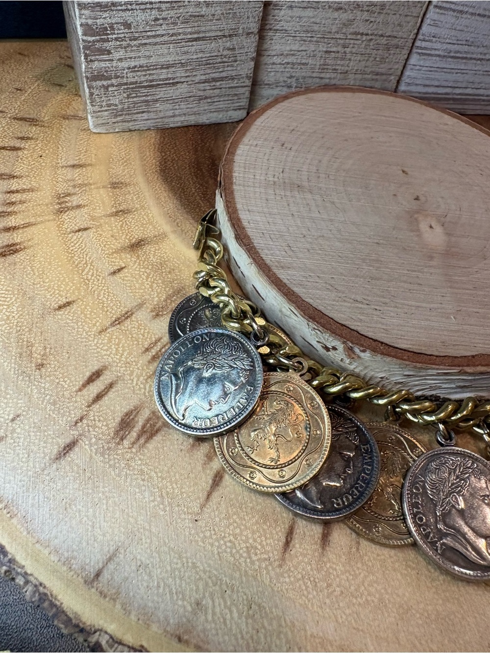 Vintage Gold and Silver Coin Charm Bracelet - Picture 4 of 9